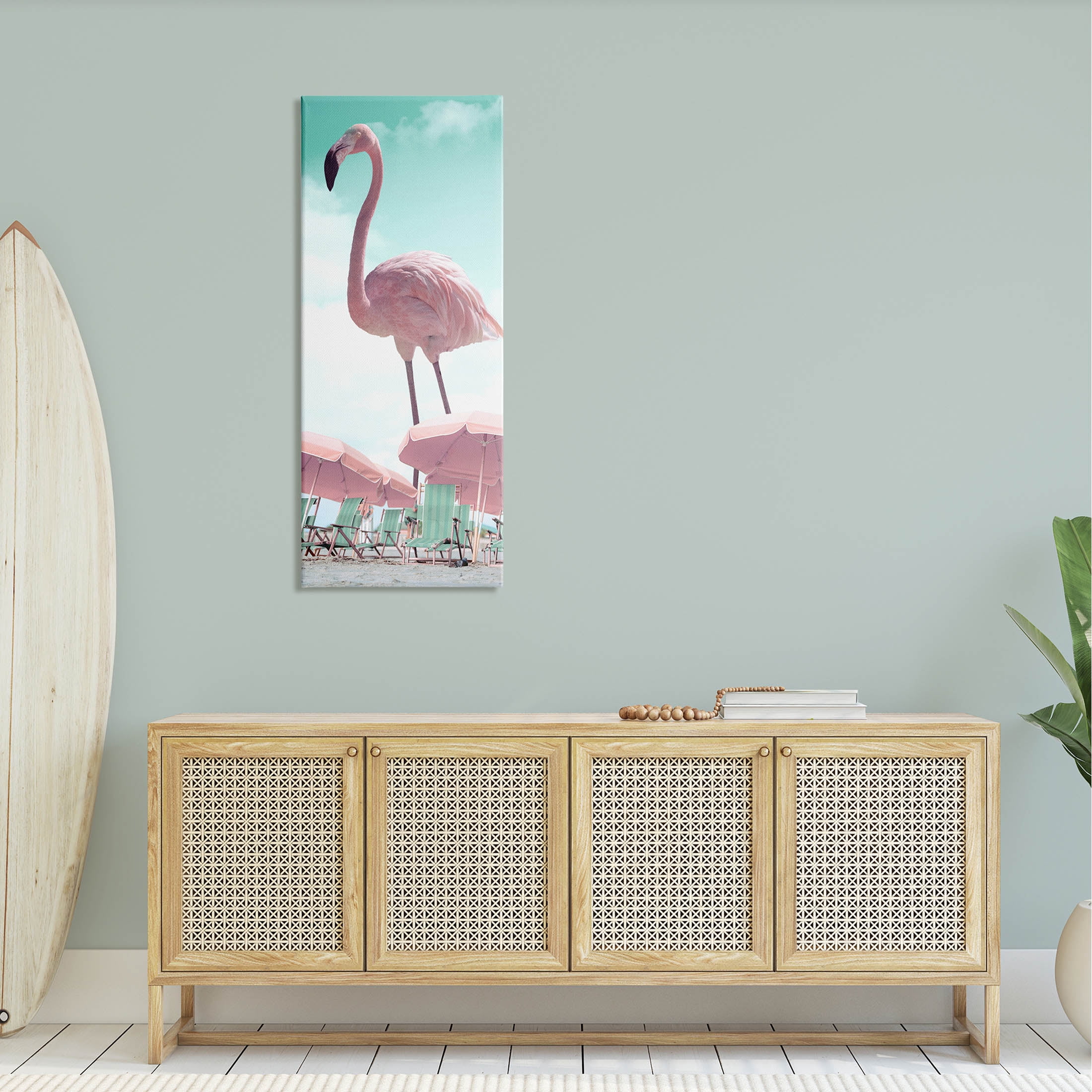 Giant Flamingo Pastel Beach Scene Animals & Insects Graphic Art Gallery Wrapped Canvas Print Wall Art