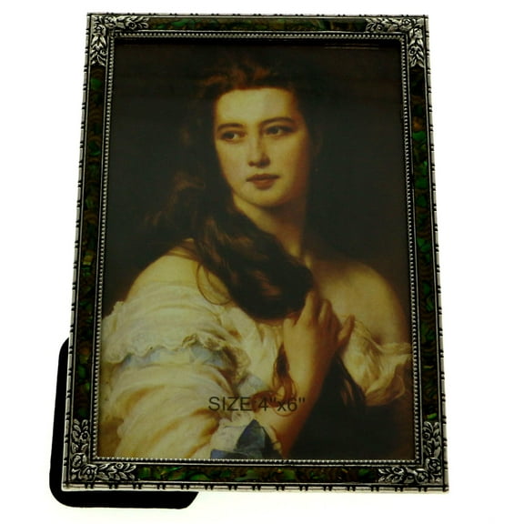 Mi Amore 4x6 Flower Picture-Frame Green & Pewter