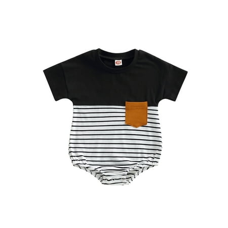 

Wassery Infant Baby Boys Romper Contrast Color Stripe Short Sleeve Crew Neck Pocket Jumpsuits 6M 12M 18M 24M Newborn Summer Casual Bodysuits