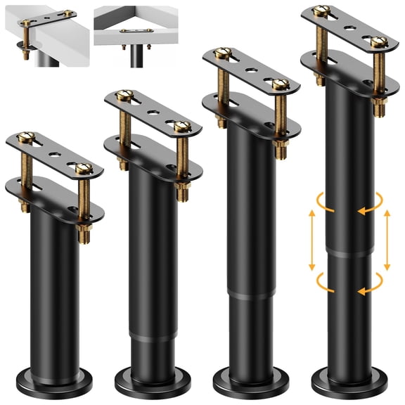 Beslands Adjustable Height Metal Bed Frame Center Support Legs for Wood/Metal Slats, 7.08-12.6 Inches, Bed Reinforcement Kit, Anti-Wobble, Set of 4, Black
