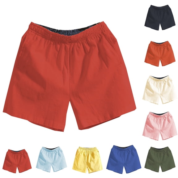 Huanglei Men's Casual Shorts ,Linen Waist Loose Fit Shorts For Men Solid Color Casual Beachwear 3/4 Length Summer Trousers (Beige ,Large)