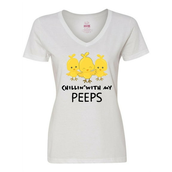 Inktastic Chillin' with My Peeps Women's V-Neck T-Shirt