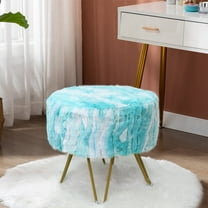Home Soft Things Jacquard Faux Fur Round Ottoman - Blue turquoise - 18" x 18" x 18"