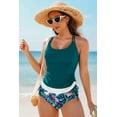 thumbnail image 6 of Women's Sea Green Drawstring Tummy Control 2-Piece Tankini Swimsuit with Floral Shorts | [ZhiHiMeRi] | (US 18-20)2XL, 6 of 12