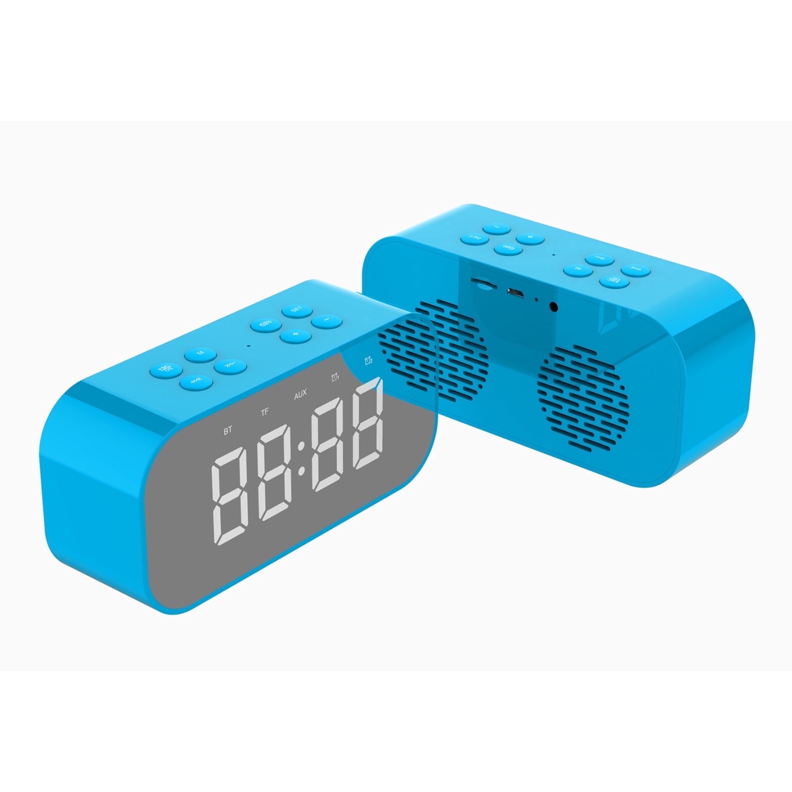 Alarm Clock with Bluetooth Speaker, Alarm Clock for Bedroom/Office, LED Digital Alarm Clock, Large Display Easy to Read Across,Makeup Mirror Multi-Function Desk Clock for Heavy Sleepers Adults(Blue)