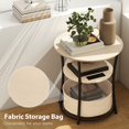 thumbnail image 4 of GVN Round Side Table with Charging Station, 3-Tier End Table with Fabric Storage Bag and Shelf, Natural Wood, 4 of 7