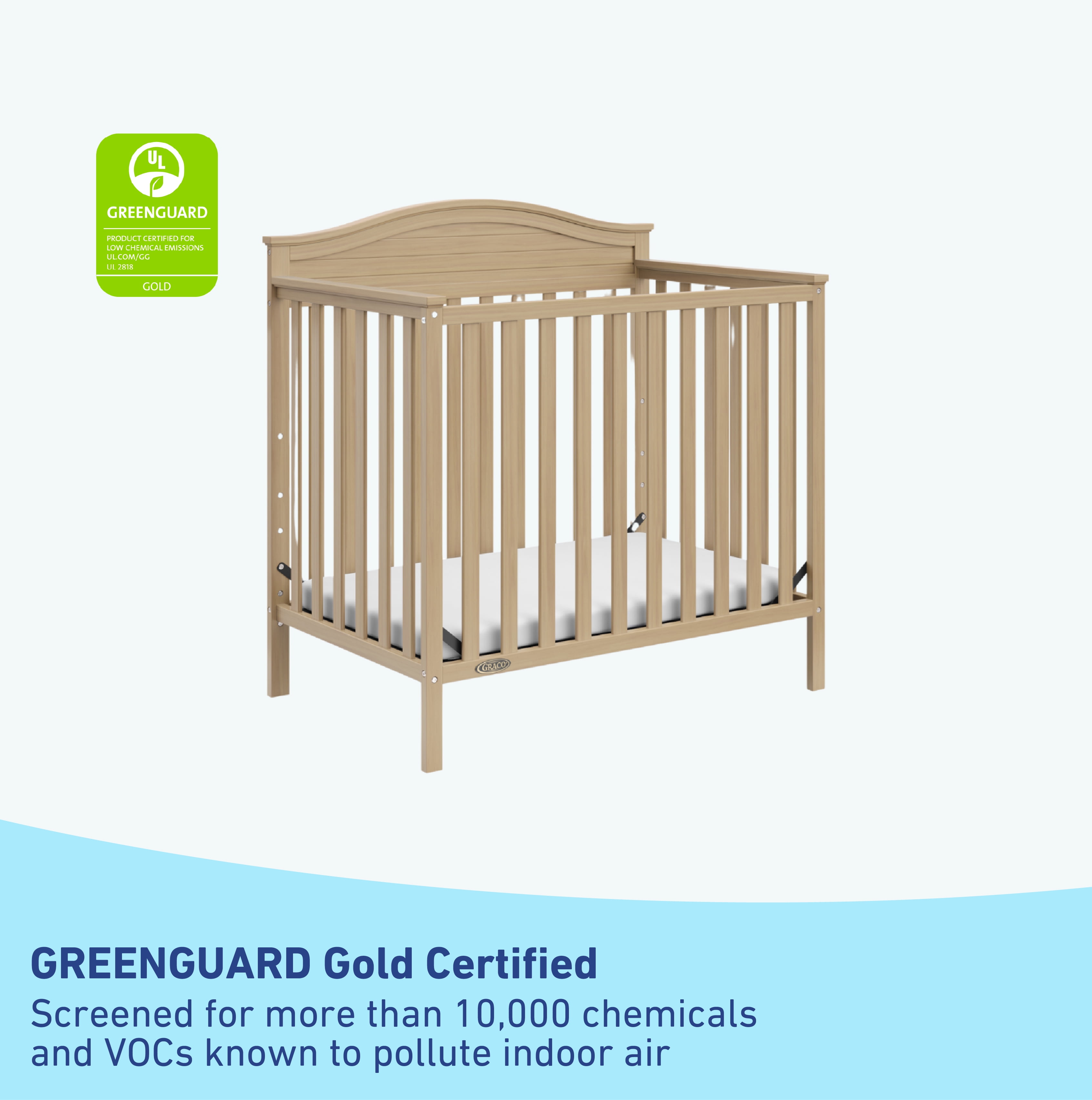 Graco Stella 4-in-1 Convertible Baby Mini Crib with Mattress, Driftwood