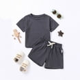 thumbnail image 4 of Gubotare Baby Boy Summer Clothes Contrast Color Toddler Boys Clothes Baby Boy Outfit Summer Shirt Little Boy Shorts Set Clothes for Boys 6 9 12 18 24 Months 2T 3T 4T (Dark Gray,Size 6-12 Months), 4 of 9