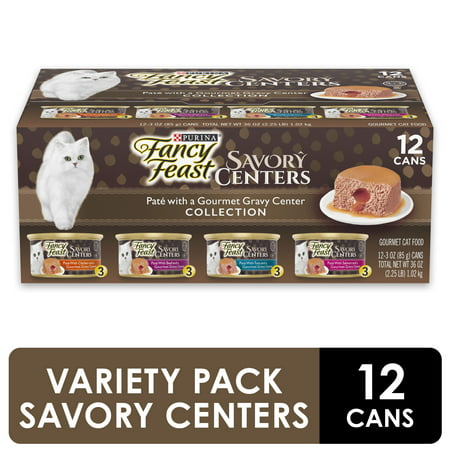 Fancy Feast Pate Wet Cat Food Variety Pack, Savory Centers Pate With a Gravy Center - (12) 3 oz. Pull-Top