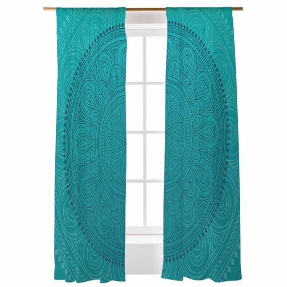 Sheer Curtains 96 inches Long, Bohemia Pattern Abstract Classic Green Decor Light Filtering Sheer Window Curtains Rod Pocket Voile Drapes for Bedroom Living Room, 52"W x 96"L 2 Panels