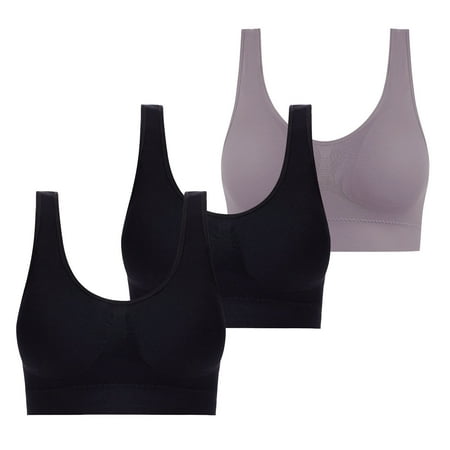 Crunowin Women s Traceless Bra 3 Pack  Solid Color Push Up Wire Free Comfort Everyday Underwear Gray S