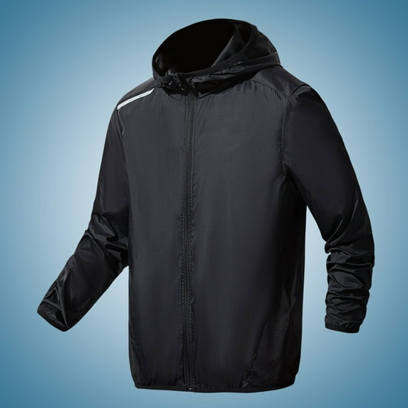 Men UPF40 Sunscreen Light Breathable Outdoor Hiking Reflective Sports Jacket Hooded Top