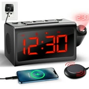 Famistar 2022 Upgraded All-in-One Vibrating Alarm Clock with Super Vibrating Wired Bed Shaker for Heavy Sleepers, Radio Included, Snooze & Battery Backup with USB Charger