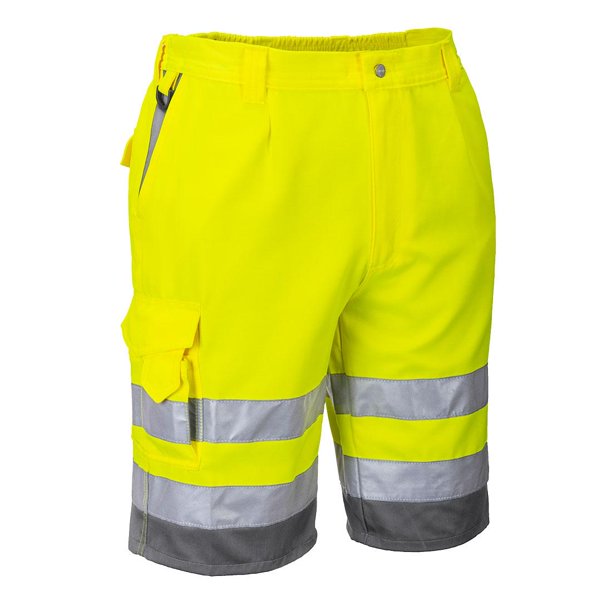 Portwest - Pantalones Cortos Diseño Contraste para Hombre (Amarillo, Gris)