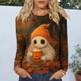 thumbnail image 4 of Ounisa Women's Halloween Print Crew Neck Long Sleeve Top, Soft Casual Pullover with Fun Graphic for Fall Season, 4 of 6