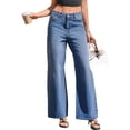 thumbnail image 2 of Women High Waist Blue Washed Casual Long Jeans Denim Pants with Pocket, 2 of 6