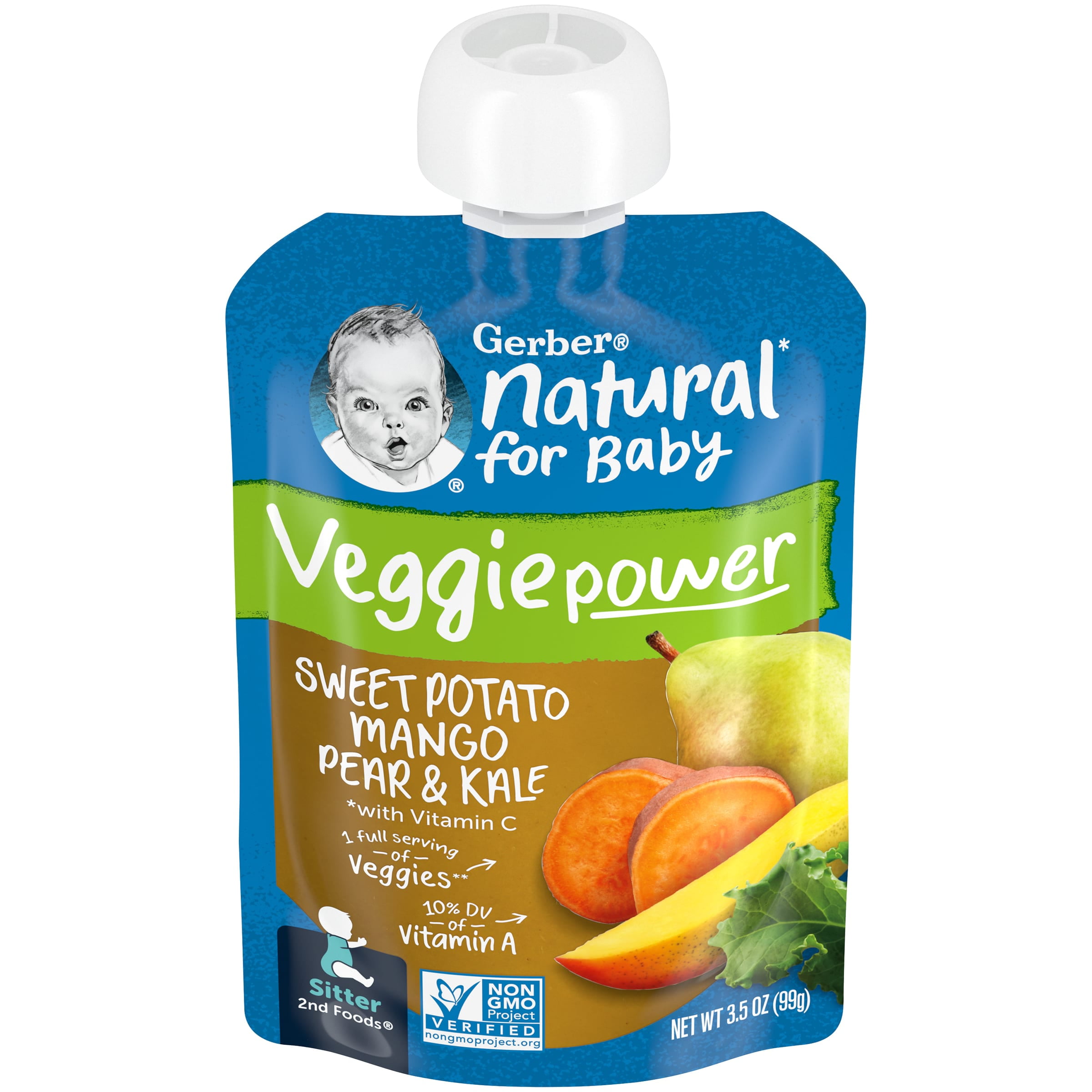 Gerber Natural Stage 2 Baby Food, Sweet Potato Mango Pear Kale, 3.5 oz Pouch (12 Pack)