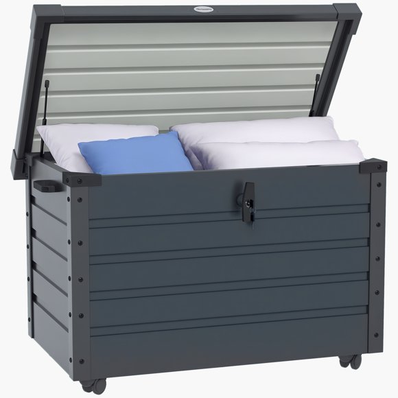 Outsunny Garden Storage Box, Deck Box with Lock for Tools, Cushions Grey