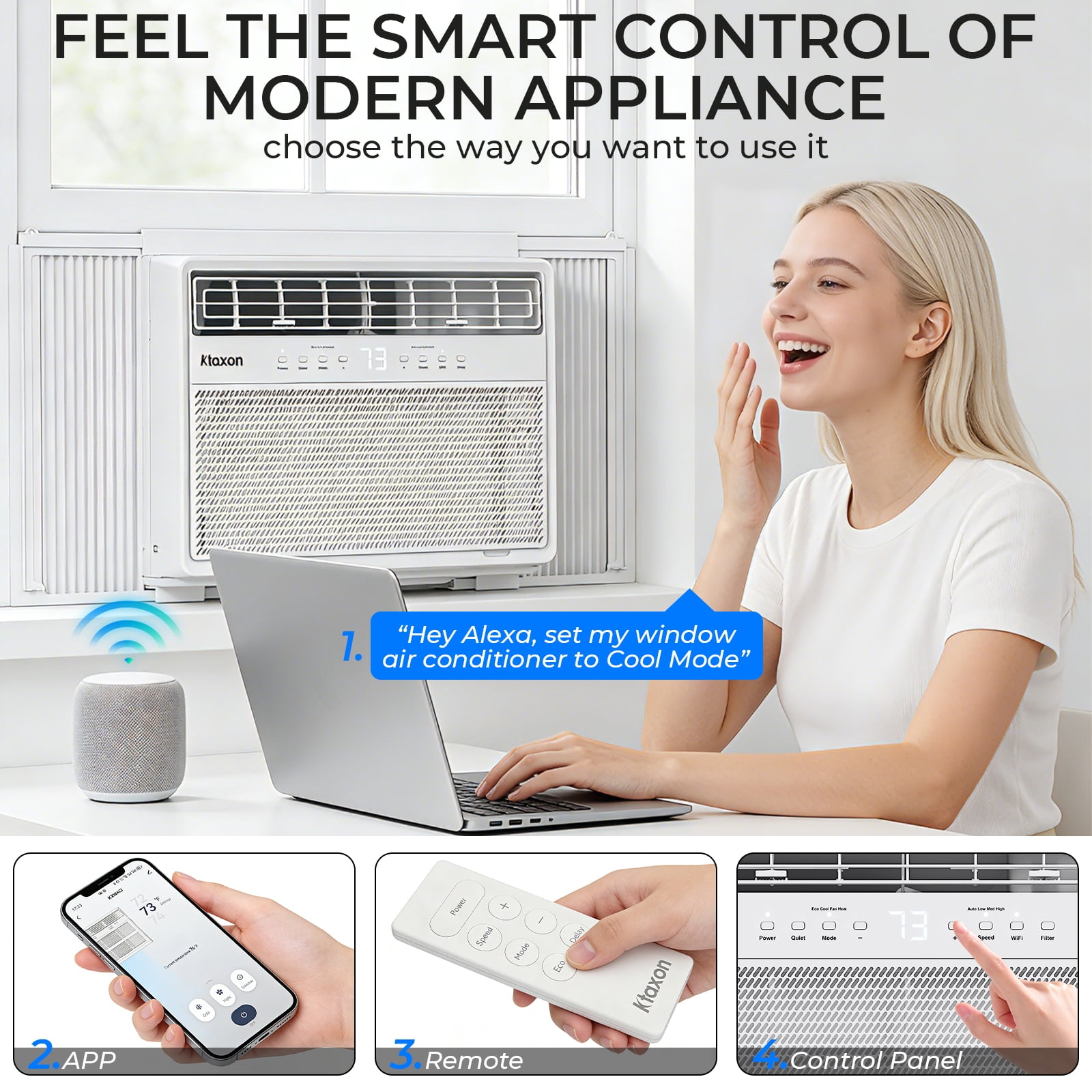 Ktaxon WiFi Enabled 8000BTU inverter Window Air Conditioner With Heater And Remote, White