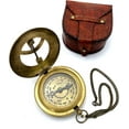 thumbnail image 2 of Brass Sundial Compass with Leather Case and Chain Push Open Compass Steampunk Sundial Clock Accessory Antiquated Finish Beautiful Handmade Gift, 2 of 4