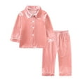 thumbnail image 2 of Lovskoo 6M-9Y Boys Girls Velvet Pajama Sets Toddler Baby Kids Christmas Button Down Winter Long Sleeve Shirt + Long Pants Solid Loungewear 2Pcs Home Wear Clothes Suit Pink, 2 of 9