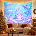 thumbnail image 3 of Iridescent Castle in Deep Blue and Lavender Seas, Dreamy Fantasy for Ocean Lovers, Underwater Wall Art, Birthday Gift, Tapestry Wall Hanging for Bedroom and Living Room, 3 of 7