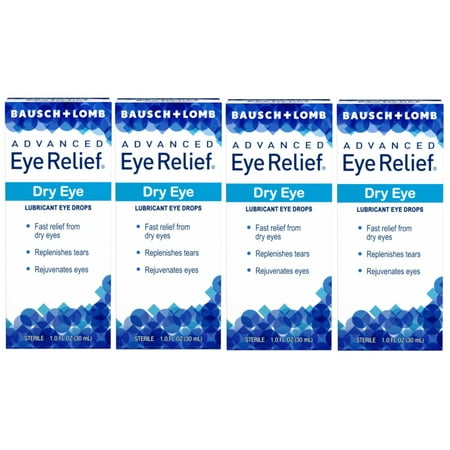 Advanced Eye Relief Lubricant Drops from Bausch & Lomb, for Dry Eyes & Redness Relief, 1.0 Fl Oz (30 mL) - Pack of 4