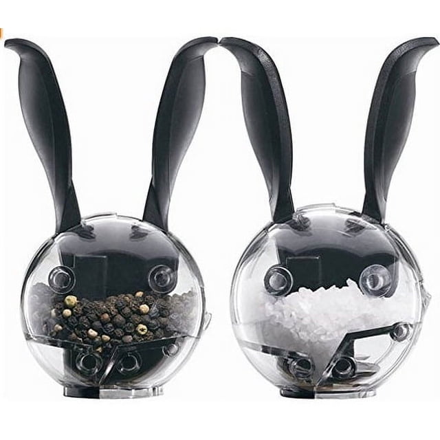 Jinsinto Manual Black Pepper Mill,2 Pieces Salt and Pepper Mill Set, Ball Shaped Black Rabbit Ears Design