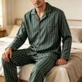 thumbnail image 5 of Iyufng Men's Vertical Striped Pajama Sets 2 Piece Collared Button Down Long Sleeve Shirt & Straight Lounge Pants Soft Daily Home Nightwear Matching Set for Fall and Winter, 5 of 6