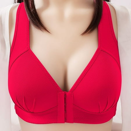 

Ladies No Steel Ring Bra Front Closure Extra-Elastic Breathable Lace Trim Bra Underwear Full Cup CHMORA