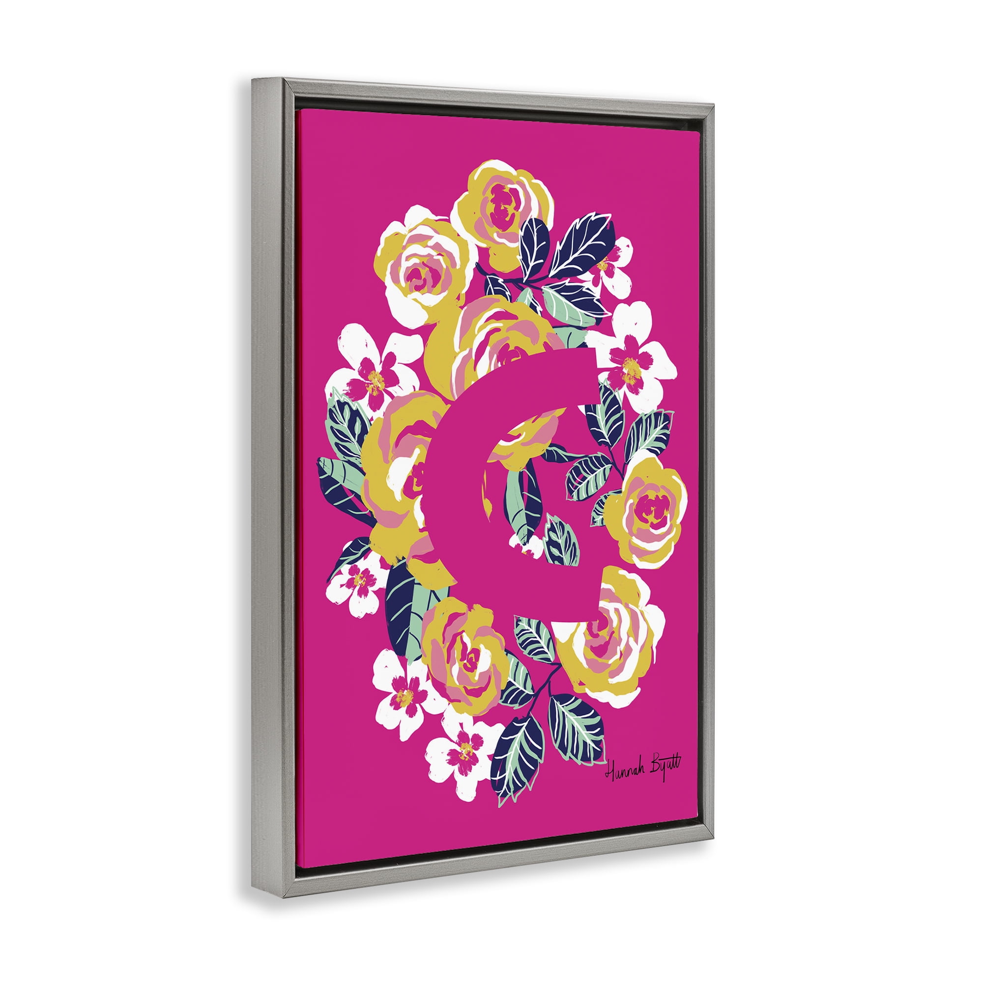 Stupell Industries Floral Bloom Letter C Botanical & Floral Painting Gray Floater Framed Art Print Wall Art, 21 x 31