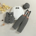 thumbnail image 6 of Otqutp 0 2 Years Elastic Waist Clothing Sets for Toddler Kids Boys Gentleman's Dress 4PCS Shirts + Vest + Pants + Hat Child Baby Outfits Wedding Clothes(1-Grey,18-24 Months), 6 of 7
