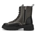 thumbnail image 4 of OLIVIA MILLER Womens Gray Color Block Lace Up Lug Sole Padded Pull Tab Removable Insole Padded Calliope Round Toe Block Heel Zip-Up Combat Boots 8, 4 of 6