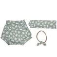 thumbnail image 4 of Conjunto de diadema y pantalones cortos con estampado de flores para bebé, elegantes y portátiles, accesorios para el cabello, parte inferior verde con estampado de flores, 90 cm/35,4 pulgadas, 4 of 14