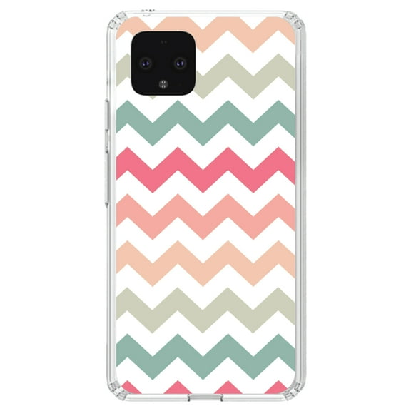 DistinctInk Clear Shockproof Hybrid Case for Google Pixel 4 (5.7" Screen) - TPU Bumper, Acrylic Back, Tempered Glass Screen Protector - Pastel Chevron Wave Stripes - Chevron Stripes Pattern
