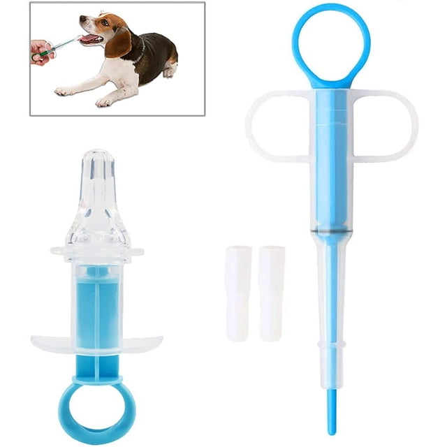 Distributeur de médicaments pour animaux, 2 seringues d'alimentation de médecine, pistolet à pilules pour animaux de compagnie en plastique avec embout flexible pour chiens et chats (azul) LingWen 9024715499264