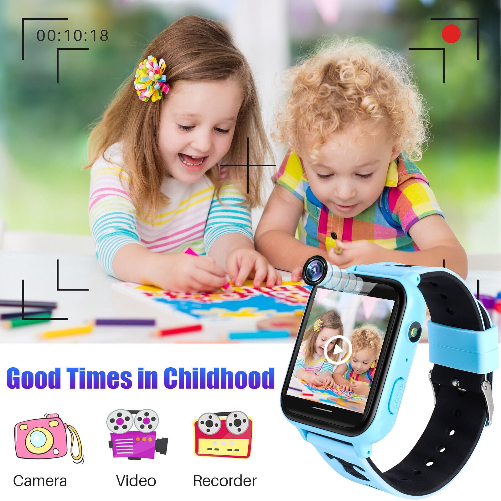Topchances Kids Smartwatch 1.44mm Blue Plastic Case with Blue Cartoon Band