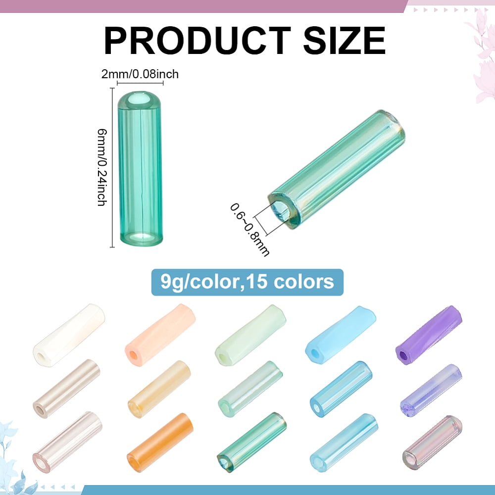 135G 15 Styles Glass Round Bugle Mixed Shape Mixed Color 2x6mm Hole: 0.8mm 9g/style