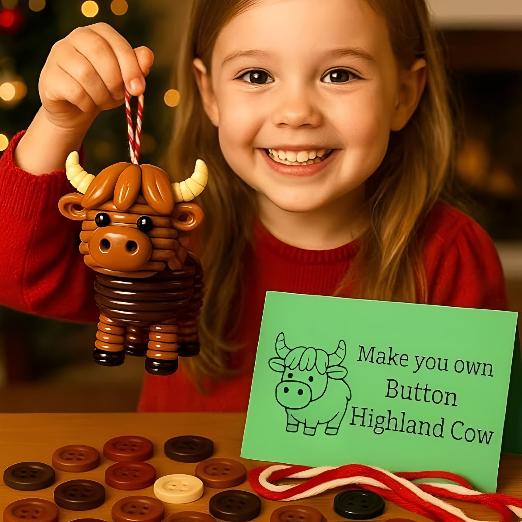 BESTSKY 2026 New Diy Button Highland Cow Craft Kit,Animal Theme Fun Christmas Button Christmas Tree Ornament Kit with Turtle,Owl,Rabbit,Christmas Tree Hanging Decorations,Diy Ornaments Kits(8Pcs)