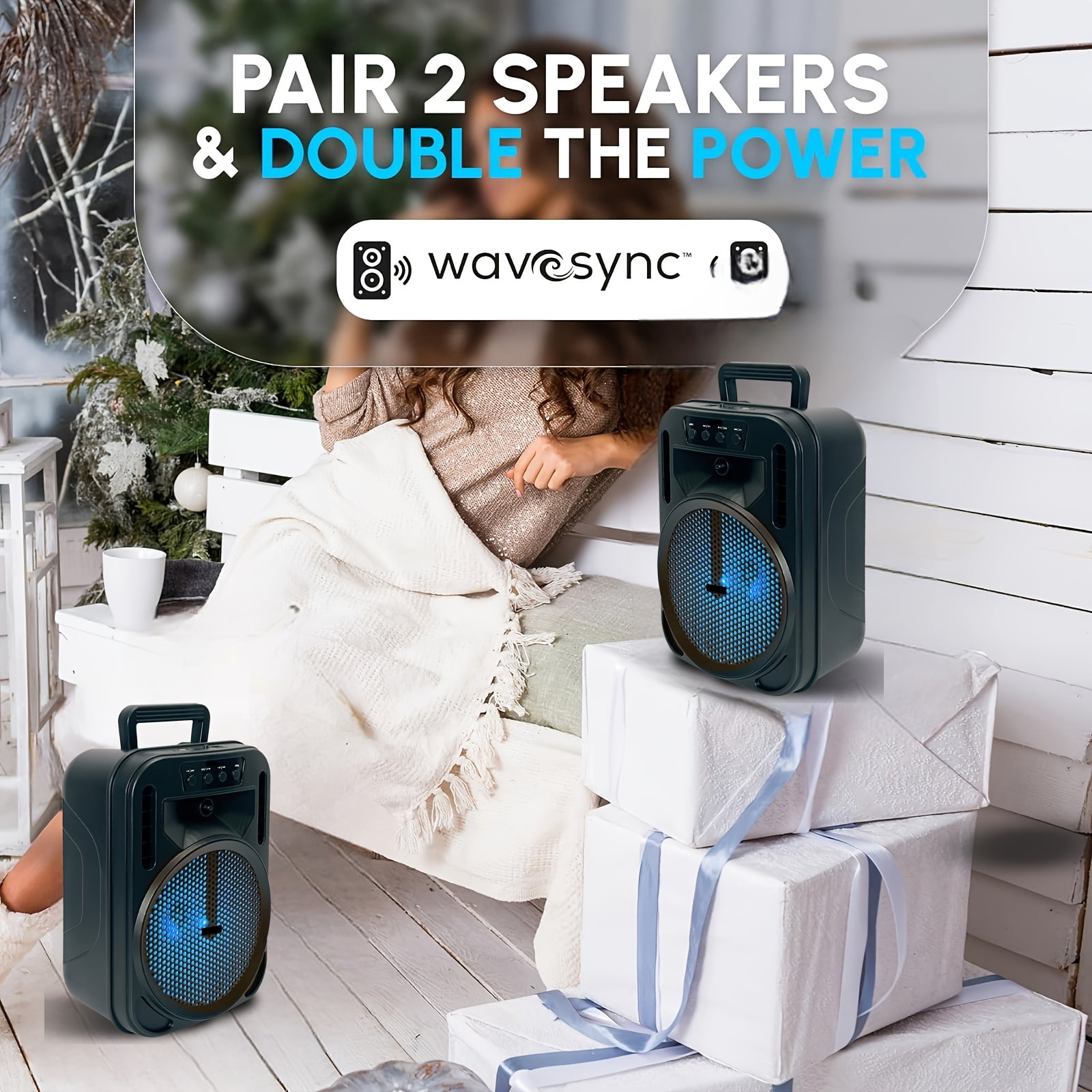 2PC 4000W Bluetooth Wireless Speaker with 6.5" Woofer, Heavy Bass, LED Party Lights, Rechargeable PA System with Handle, TWS/USB/TF/AUX/FM for Indoor & Outdoor , Camping & Home Parties