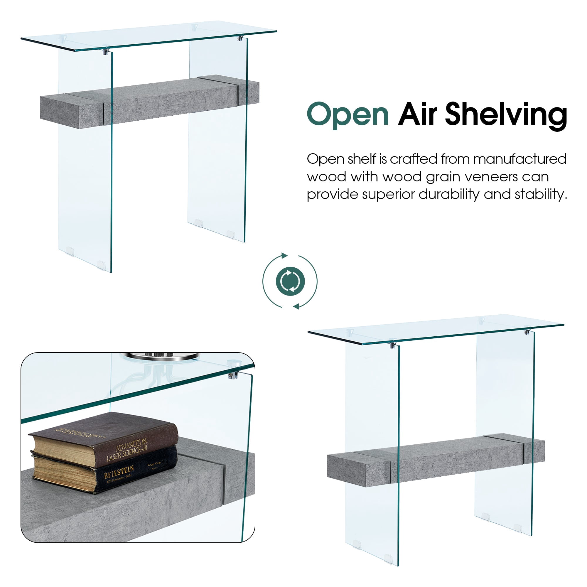 ivinta Narrow Glass Console Table with Storage Modern Sofa Table Entryway Table Glass Writing Desk Small Computer Desk TV Table Buffet Table Modern Accent Table for Small Space