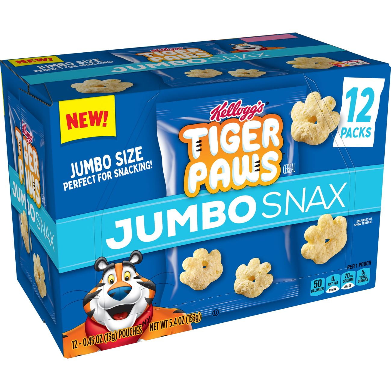 Kellogg's, Tiger Paws Jumbo Snax, Breakfast Cereal Snacks, 12 Packs