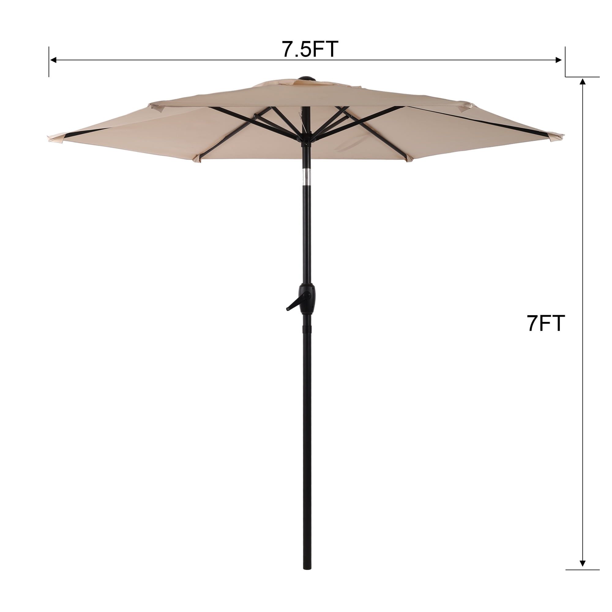 Leumius 7.5FT Patio Umbrella,Outdoor Market Yard Umbrella, Sun Shade Umbrella with Push Button Tilt and Crank Mechanism for Garden, Deck, Pool and Backyard, Not Include Umbrella Base,Beige