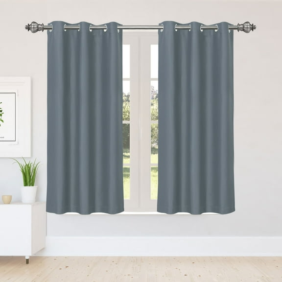 PiccoCasa 2pcs Blockout Thermal Insulated Grommet Window Curtain Panel Valance Darkening Drapes Gray 42" x 63"