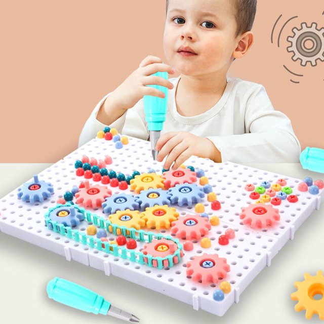 Electric Drill Screw Combination Nut DIY Building Block Disassembly Puzzle Suitcase Educational Children's Family Toys heqiyong LED