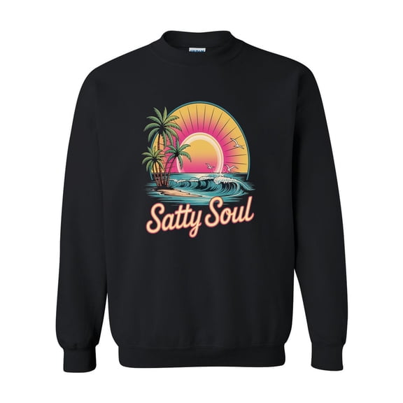 Salty Soul Summer Vibes Beach Vacation Ocean Quote Graphic Sweatshirt, for men & women, up to size 5XL