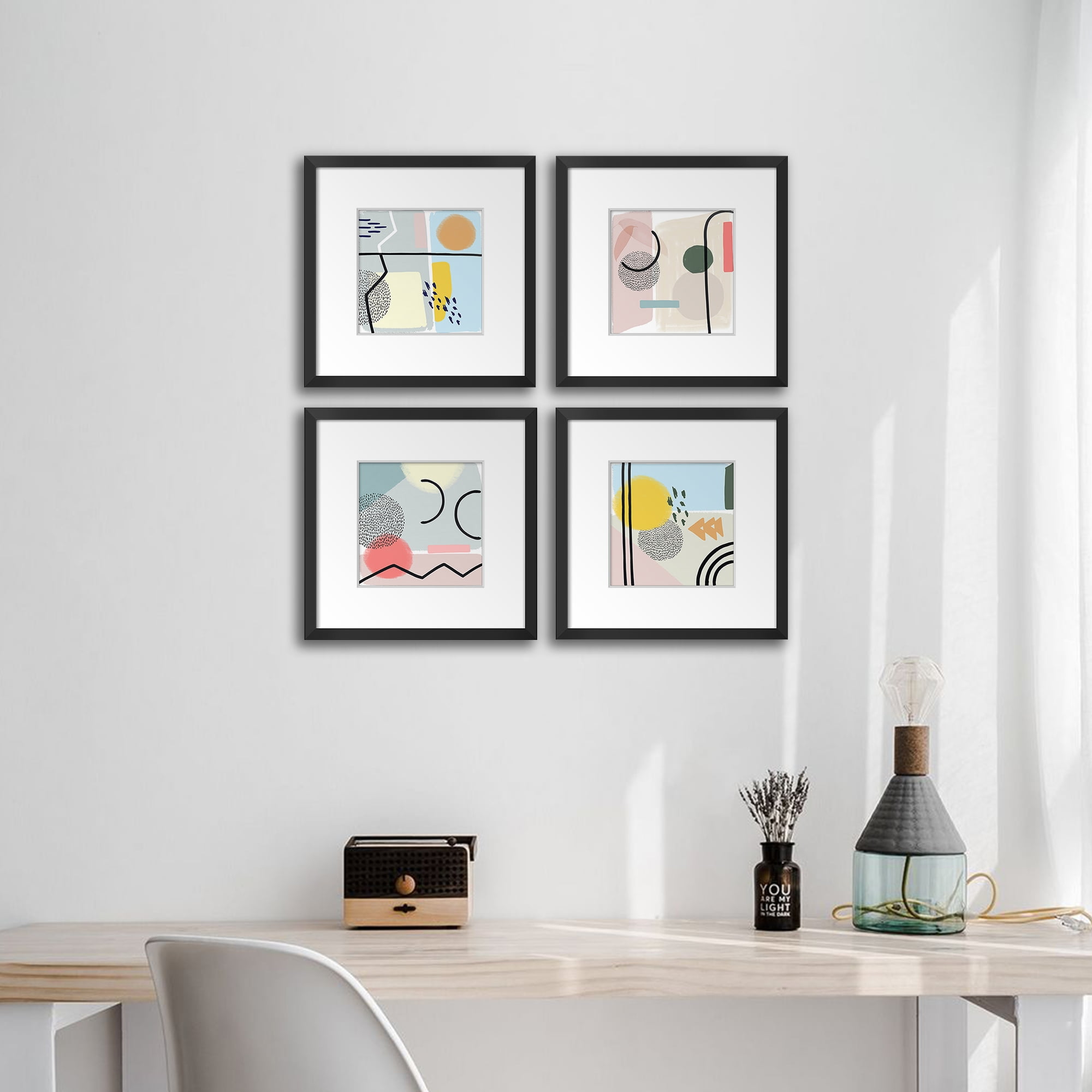 Buy ArtbyHannah 12x12 inch Abstract Framed Wall Art Set with Geometric