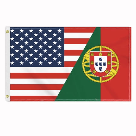 3×5 FT Portugal USA Flag, Large 150D America Portuguese Outdoor Banner,Double Side Printing Decor For Patio Garden With Brass Gromment