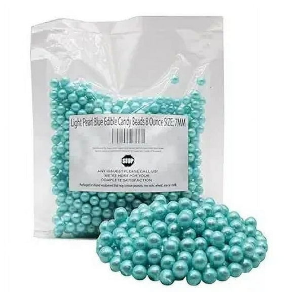 Light Pearl Blue Edible Candy Beads 8 Ounce SIZE: 7MM For Decorating Wedding Cakes-Gemstone Candy For Parties-100% Edible