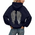 thumbnail image 4 of JHHLSF Women's Outfit Sets Hoodies Rhinestone Angel Wings Pullover Unisex Adult Long Sleeve Sweatshirt Sweatpants with Drawstring Pocket Navy,XL, 4 of 7